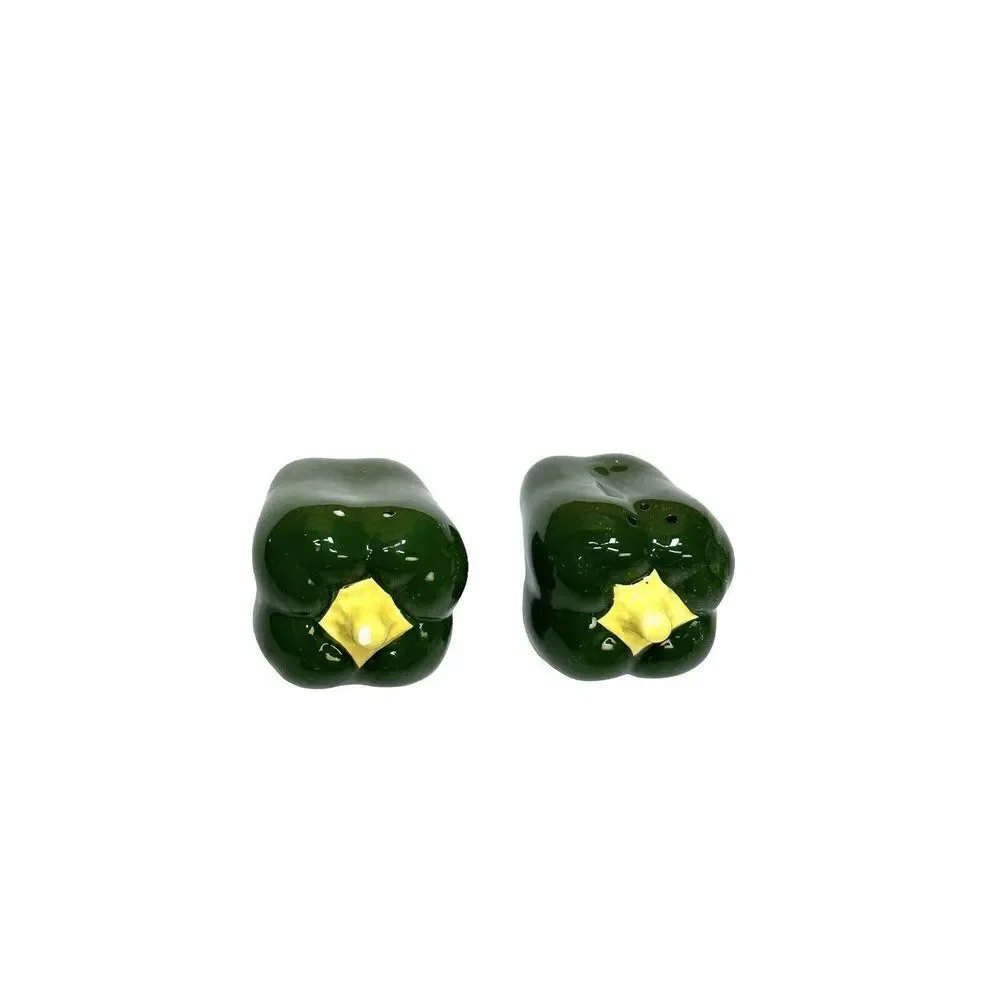 Vintage Four Piece Ceramic Green Pepper Condiment Kitchen Set in Original Box